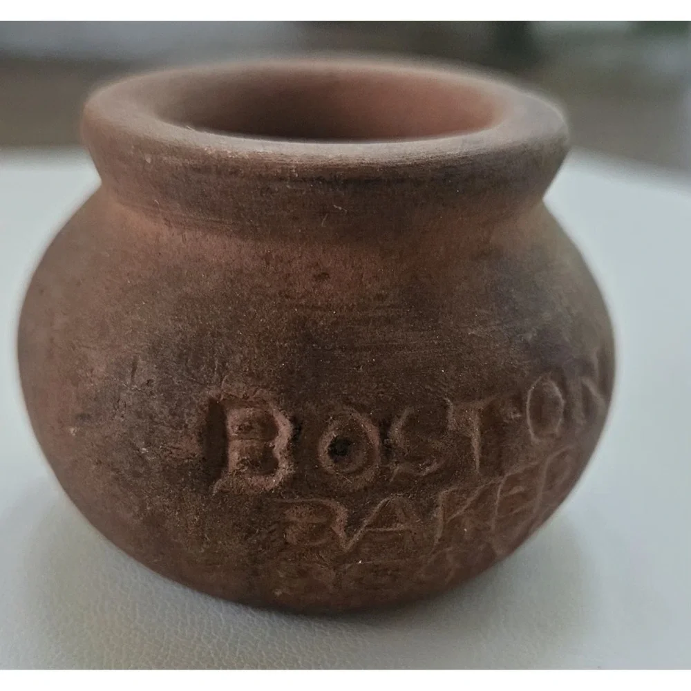 Vintage 1920 BOSTON Baked BEANS  Pottery Redware Miniature  Crock